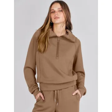 ANRABESS Women 2 Piece Outfits Sweatsuit Oversized Sweatshirt Sweatpants Tracksuit Sweat Lounge Matching Set 2024 Fall Trendy Brown X-Small