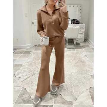 ANRABESS Women 2 Piece Outfits Sweatsuit Oversized Sweatshirt Sweatpants Tracksuit Sweat Lounge Matching Set 2024 Fall Trendy Brown X-Small