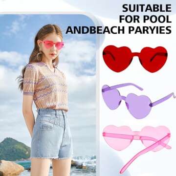 Pink Heart Sunglasses, Heart Glasses, 4 Pairs Heart Shaped Sunglasses Bulk, Red Heart Sunglasses, Pa...
