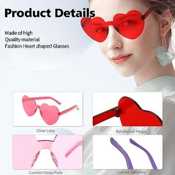 Pink Heart Sunglasses, Heart Glasses, 4 Pairs Heart Shaped Sunglasses Bulk, Red Heart Sunglasses, Party Clear Heart Shaped Glasses, Purple Heart Sunglasses, Hot Pink Heart Sunglasses for Women Men