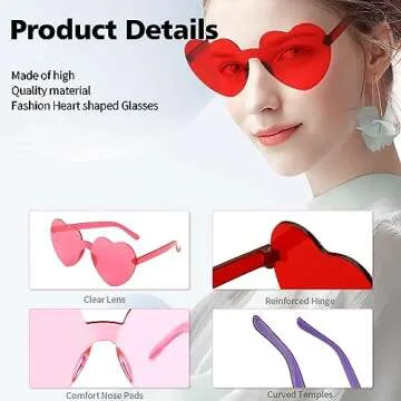 Pink Heart Sunglasses, Heart Glasses, 4 Pairs Heart Shaped Sunglasses Bulk, Red Heart Sunglasses, Party Clear Heart Shaped Glasses, Purple Heart Sunglasses, Hot Pink Heart Sunglasses for Women Men