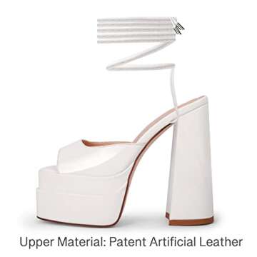wetkiss Patent White Platform Lace Up Sandals for Women, Size 8, Block Heel, Casual