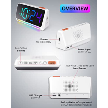 LED Digital Clock for Bedroom, Super Loud Alarm Clock for Heavy Sleepers Adults, Teens | Simple Plug-In Electric Bedside Nightstand Desk Clock with Light and Adjustable Color/Volume/Brightness/Snooze