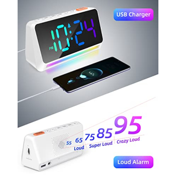 LED Digital Clock for Bedroom, Super Loud Alarm Clock for Heavy Sleepers Adults, Teens | Simple Plug-In Electric Bedside Nightstand Desk Clock with Light and Adjustable Color/Volume/Brightness/Snooze
