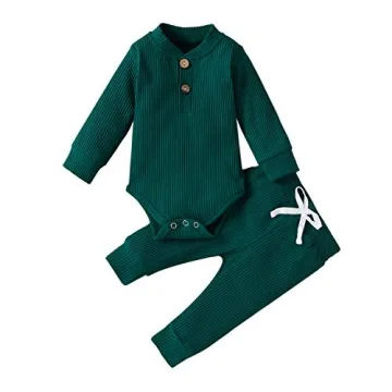 Ledy Champswiin Winter Newborn Baby Boy Girl Clothes Set Ribbed Outfits Unisex Infant Solid Long Sle...