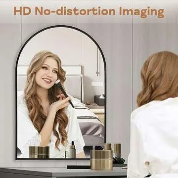 Minuover Arched Wall Mirror for Bathroom, 20"x30" Black Modern Metal Frame for Entryway Living Room Bedroom Wall Decor