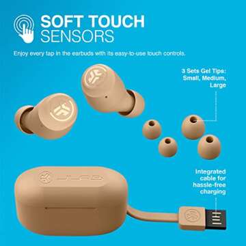 JLab Go Air Tones True Wireless Earbuds Designed with Auto On and Connect, Touch Controls, 32+ Hours Bluetooth Playtime, EQ3 Sound, and Dual Connect, Natural Earthtone Color (728 N)