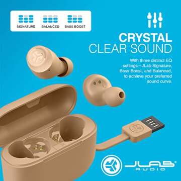 JLab Go Air Tones True Wireless Earbuds Designed with Auto On and Connect, Touch Controls, 32+ Hours Bluetooth Playtime, EQ3 Sound, and Dual Connect, Natural Earthtone Color (728 N)