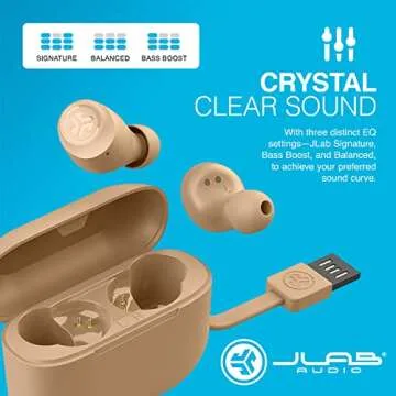 JLab Go Air Tones True Wireless Earbuds Designed with Auto On and Connect, Touch Controls, 32+ Hours Bluetooth Playtime, EQ3 Sound, and Dual Connect, Natural Earthtone Color (728 N)