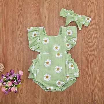 Baby Girls Floral Cotton Leotard Romper Newborn Daisy Playsuits Ruffled Sleeve Onesie Infant Jumpsui...
