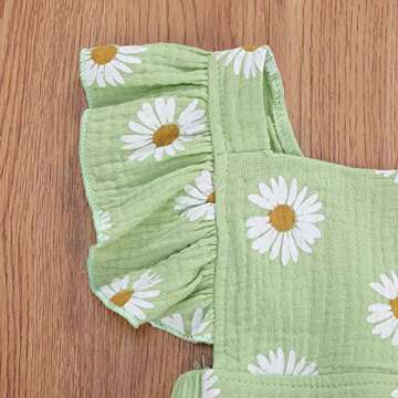 Baby Girls Floral Cotton Leotard Romper Newborn Daisy Playsuits Ruffled Sleeve Onesie Infant Jumpsuit Clothes Headband (Green,0-6 Months)