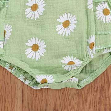 Baby Girls Floral Cotton Leotard Romper Newborn Daisy Playsuits Ruffled Sleeve Onesie Infant Jumpsuit Clothes Headband (Green,0-6 Months)