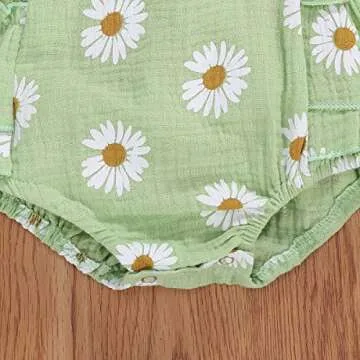 Baby Girls Floral Cotton Leotard Romper Newborn Daisy Playsuits Ruffled Sleeve Onesie Infant Jumpsuit Clothes Headband (Green,0-6 Months)
