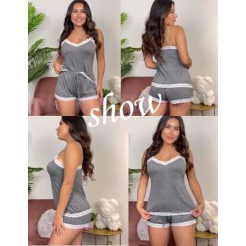 Avidlove Sleepwear Womens Cami Pajamas Shorts Set Lace Trim Pjs Short Set Modal Sleepwear(Medium Grey,S)