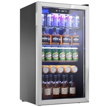 Icyglee Beverage Refrigerator Cooler - 126 Can Mini Fridge with Glass Door and Adjustable Shelves