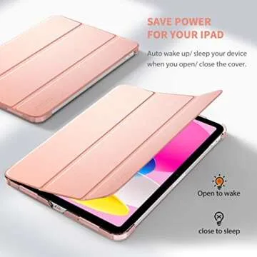 EasyAcc iPad 10th Gen Case (A2696/A2757/A2777) 10.9in, 2022, Pink Slim Protective Smart Stand Cover, Heavy Duty Protection, Full Body Shockproof, Lightweight