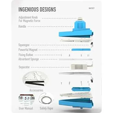 Double Side Magnetic Window Cleaner,Adjustable Magnetic Double Window Glass Wiper Glider Washing Brush Equipment Cleaning Brush Wiper Tools for High-Rise and Car Glazed Windows Thickness 4-30mm