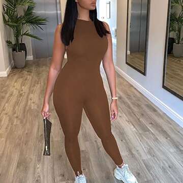 LuFeng Women's Sexy Sleeveless Zipper Bodycon Party Club Long Rompers Jumpsuit (S, Brown)