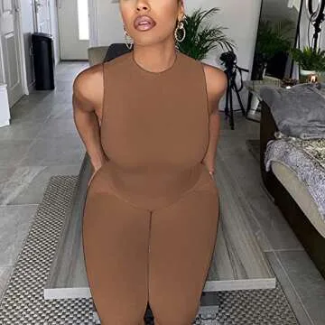 LuFeng Women's Sexy Sleeveless Zipper Bodycon Party Club Long Rompers Jumpsuit (S, Brown)