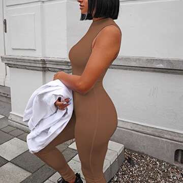 LuFeng Women's Sexy Sleeveless Zipper Bodycon Party Club Long Rompers Jumpsuit (S, Brown)