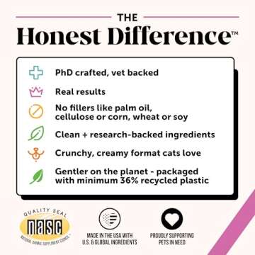 Pet Honesty Cat Multivitamin Crunchy & Creamy Chews - Cat Treats for Health + Immune, Cat Joint Support, Skin & Coat, & Digestion - Omega 3s, Lysine & Probiotic Cat Vitamins - 30 Day Supply