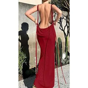 Vssjavun Women’s Sexy Spaghetti Straps Sleeveless Backless Elastic Cotton Wrap Bodycon Summer Party Cocktail Dress Red
