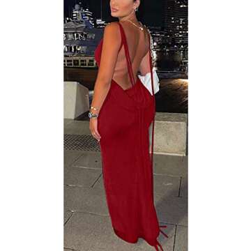 Vssjavun Women’s Sexy Spaghetti Straps Sleeveless Backless Elastic Cotton Wrap Bodycon Summer Party Cocktail Dress Red