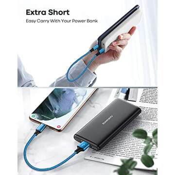 [3-Pack 1ft] Short USB Type C Cable, Baiwwa 3.1A Fast Charging Cord USB A to USB C Charger Cable Bra...