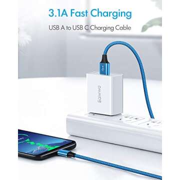[3-Pack 1ft] Short USB Type C Cable, Baiwwa 3.1A Fast Charging Cord USB A to USB C Charger Cable Braided Compatible with Samsung Galaxy S21 S10e S20 S10 S9 Plus A10e A11 A20 A30 A50 A51 A71 Note 20 10