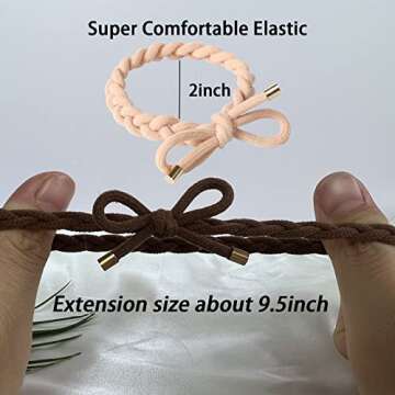 12 Pcs Hair Ties with Bow and Braided Design - High Elastics Ponytail Holders, Bracelets for Women, Girls (3 Colors) - No Damage, No Crease - For Thick, Thin, and Curly Hair