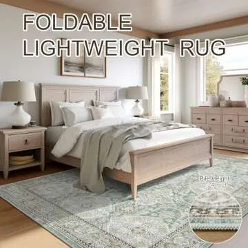 Soalmost 3x5 Area Rugs, Washable Rug, Small Stain Resistant Area Rug for Living Room Bedroom Kitchen Dining Room, Vintage Geometric Rug (Green, 3'x5')