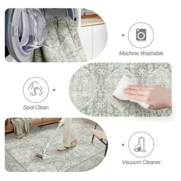 Soalmost 3x5 Area Rugs, Washable Rug, Small Stain Resistant Area Rug for Living Room Bedroom Kitchen Dining Room, Vintage Geometric Rug (Green, 3'x5')