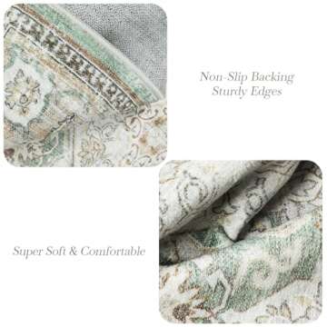 Soalmost 3x5 Area Rugs, Washable Rug, Small Stain Resistant Area Rug for Living Room Bedroom Kitchen Dining Room, Vintage Geometric Rug (Green, 3'x5')