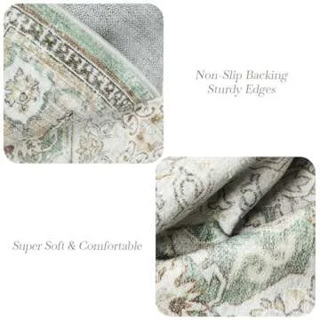 Soalmost 3x5 Area Rugs, Washable Rug, Small Stain Resistant Area Rug for Living Room Bedroom Kitchen Dining Room, Vintage Geometric Rug (Green, 3'x5')