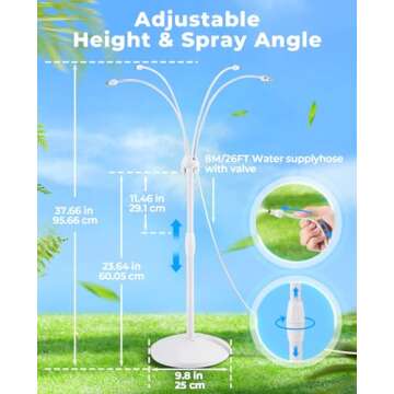HIRALIY Standing Misting Cooling System with a Fillable Base, Portable Misters for Outside with 26.2FT (8M) Water Supply Line, Adjustable Water Mister for Patio, Pool, Backyard and Garden Watering