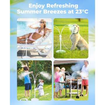HIRALIY Standing Misting Cooling System with a Fillable Base, Portable Misters for Outside with 26.2FT (8M) Water Supply Line, Adjustable Water Mister for Patio, Pool, Backyard and Garden Watering