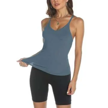 Trendy Queen Womens Ribbed Tank Tops Racerback Summer Basic Camisole V Neck Going Out Slim Fit Fashion Clothes 2025 Greyblue M