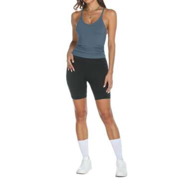 Trendy Queen Womens Ribbed Tank Tops Racerback Summer Basic Camisole V Neck Going Out Slim Fit Fashion Clothes 2025 Greyblue M