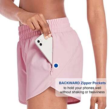 BALEAF Women's 4" Running Athletic Shorts with Liner Zipper Pockets for Workout Gym Sports Pink Medium
