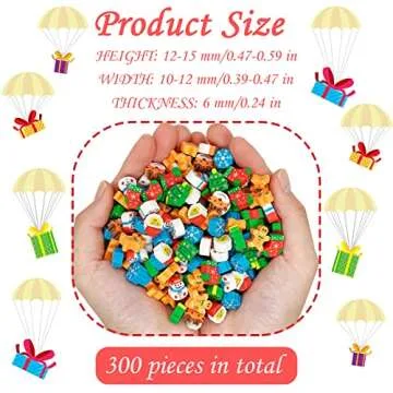 300 Pieces Christmas Mini Erasers Assortment Snowman Elk Christmas Tree Erasers Pencil Erasers Bulk for Party Favor Gift Filling Home School Work Reward