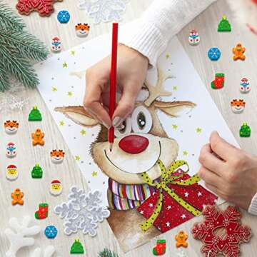 300 Pieces Christmas Mini Erasers Assortment Snowman Elk Christmas Tree Erasers Pencil Erasers Bulk for Party Favor Gift Filling Home School Work Reward