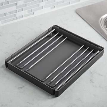 KOHLER K-8628-CHR Wine Glass Drying Rack, Wine Glasses Rack Organizer, Folding Drying Rack for 6 Wine Glasses, Charcoal