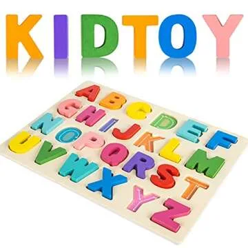 Attmu Wooden Puzzles for Toddlers, Alphabet Puzzle and Number Puzzle, 2 in 1 Preschool Educational Learning Toys with Chunky Wood ABC Puzzle Board, for Girls Boys Kindergarten Set of 2