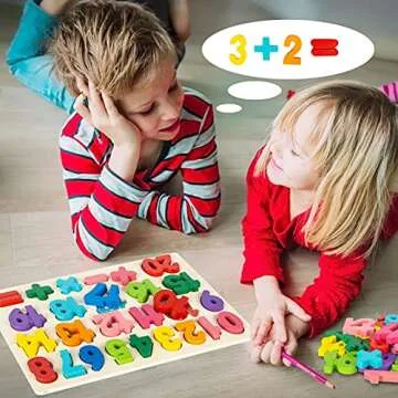 Attmu Wooden Puzzles for Toddlers, Alphabet Puzzle and Number Puzzle, 2 in 1 Preschool Educational Learning Toys with Chunky Wood ABC Puzzle Board, for Girls Boys Kindergarten Set of 2