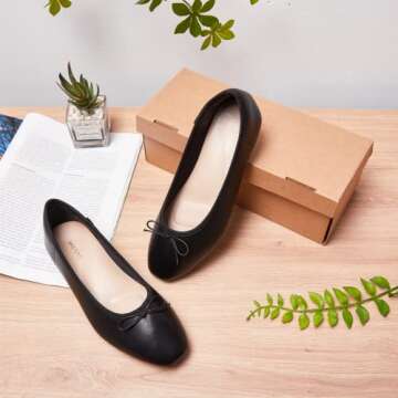 AFEETSING Women's Round Toe Ballet Flats Comfortable Bow Dressy Flats Shoes for Women (A-black2, Numeric_8)