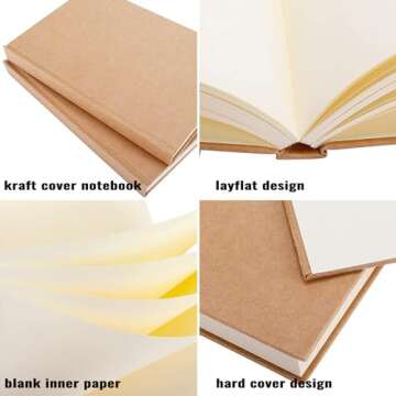 EOOUT 3pcs Blank Notebook, Hardcover Sketchbook Unlined Notebook, 120 Sheets, 100gsm Paper, 5.6 x 8.2in, Journal for Drawing, Art, Travelers Gifts, Students and Office Supplies