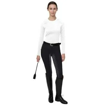 FitsT4 Sports Women's Full Seat Riding Tights Active Silicon Grip Horse Riding Tights Equestrian Breeches Black Size L