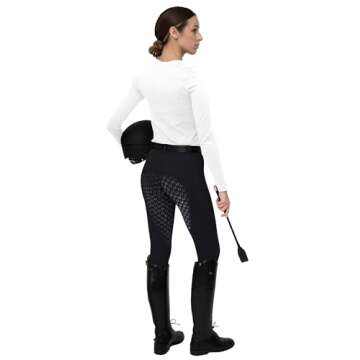 FitsT4 Sports Women's Full Seat Riding Tights Active Silicon Grip Horse Riding Tights Equestrian Breeches Black Size L