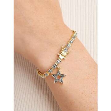 MORGAN & PAIGE Bronze 18K Yellow Gold Plated Diamond Accent Star Tennis Bracelets for Women Trendy - Charm Womens Bracelets with Diamond Accent S-Link Chain, 7.25 inch