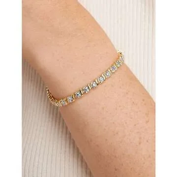 MORGAN & PAIGE Bronze 18K Yellow Gold Plated Diamond Accent Star Tennis Bracelets for Women Trendy - Charm Womens Bracelets with Diamond Accent S-Link Chain, 7.25 inch
